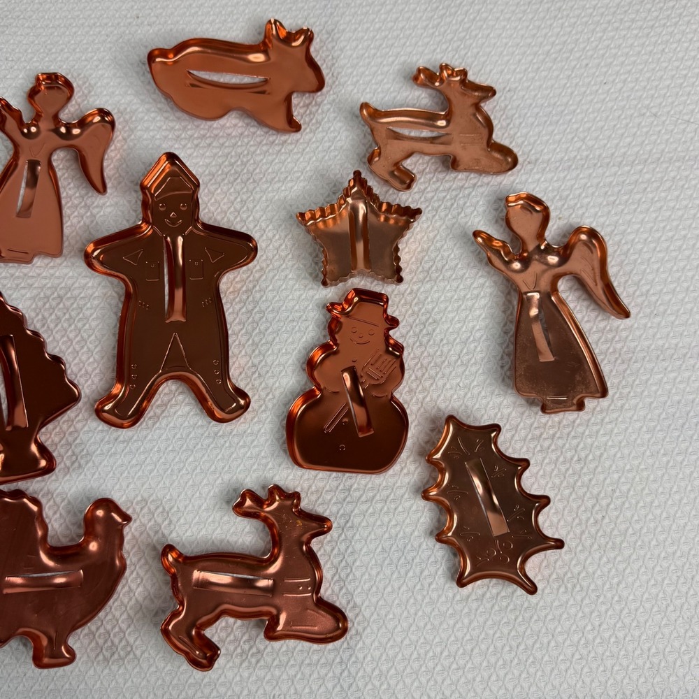 Vintage Copper Metal Holiday Christmas Cookie Cutters Set of 13 Reindeer Angel - Picture 7 of 7
